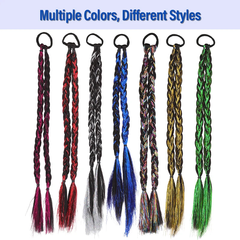 Trendy Pair Pack Synthetic Fiber Laser Highlights Braided Ponytail Wig Girls Streetwear