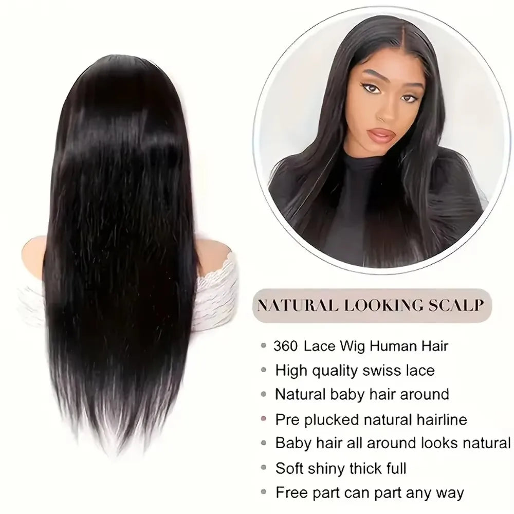 Invisible Strap Full Lace Glueless Wig Human Hair Straight, 13x4 HD Front