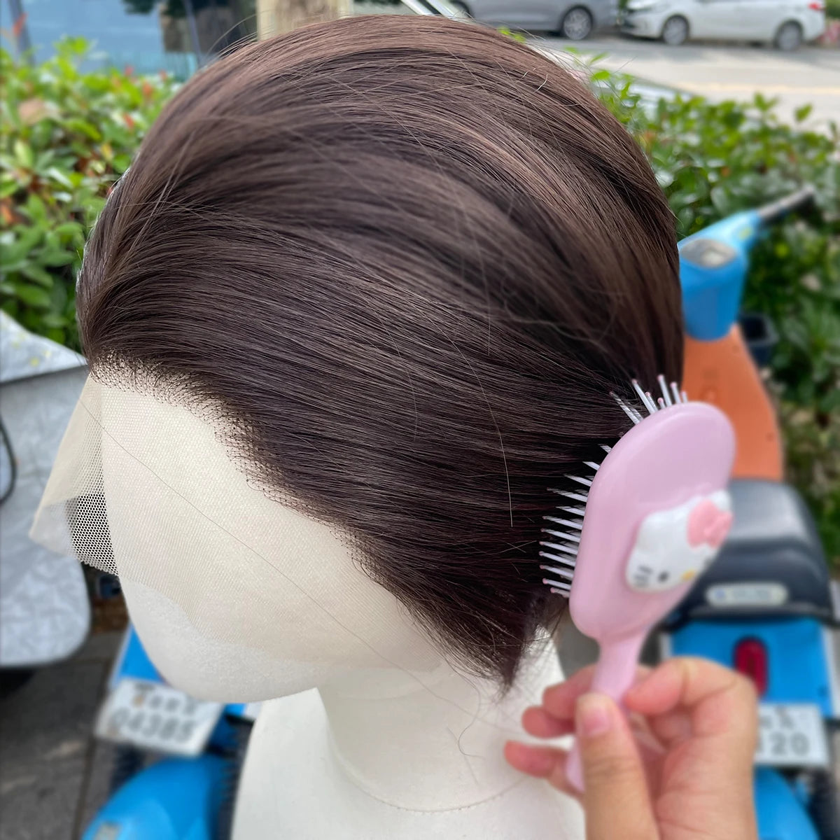 Natural Brown Short Bob Cut Synthetic Lace Front Wigs Cosplay Hairline Glueless