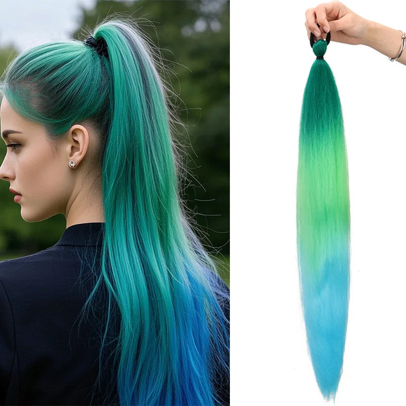 Synthetic 26Inch Long Straight Ponytail Elastic Hair Colorful Braiding Extensions Accessories