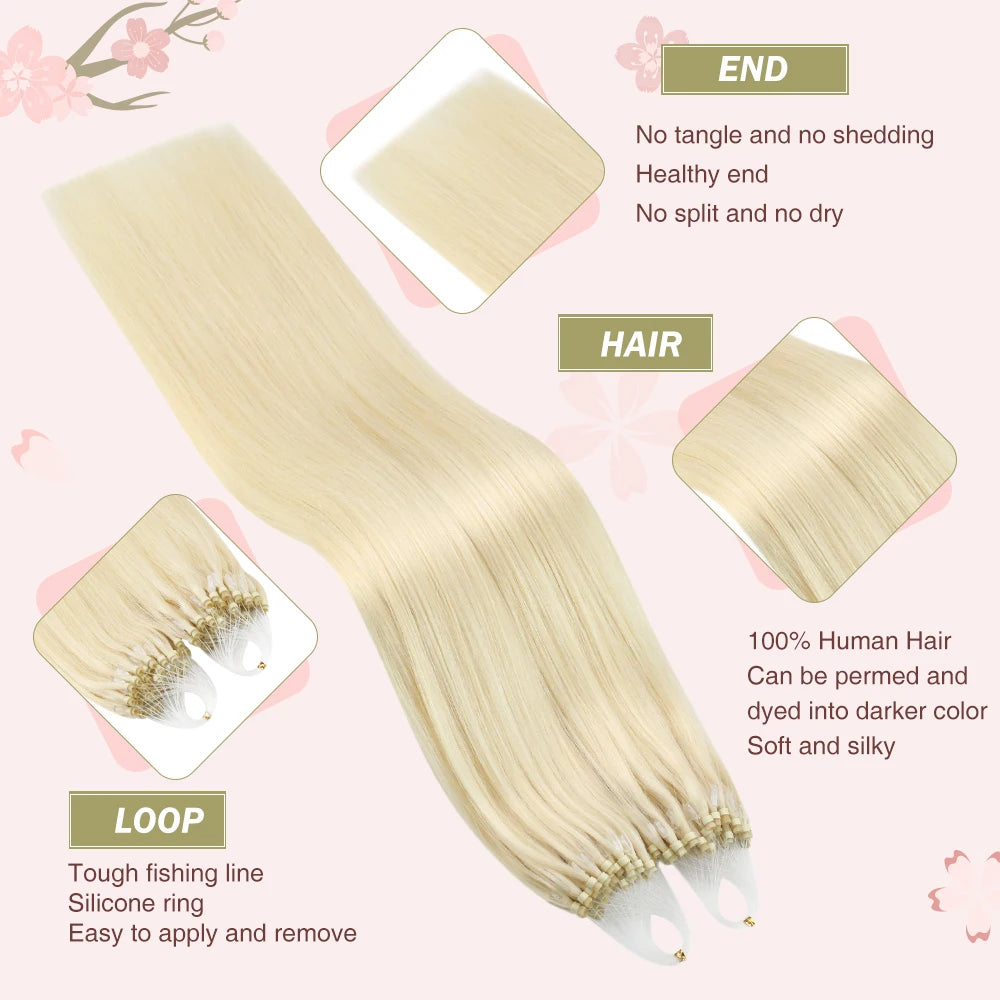 Micro Loop Human Hair Extensions Balayage Blonde 50Gram/Set 1G/S Natural Link Fusion