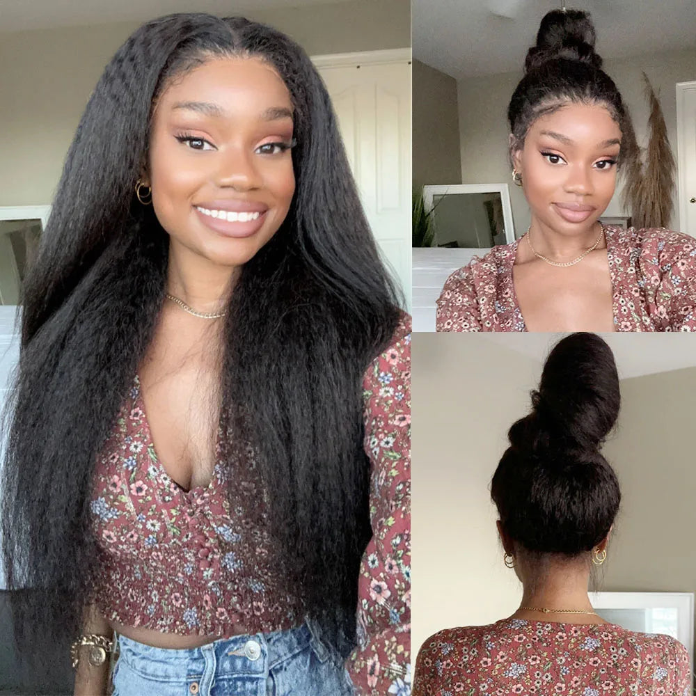 Kinky Straight 360 Full Lace Glueless Human Hair Wig with Drawstring, Invisi-Strap