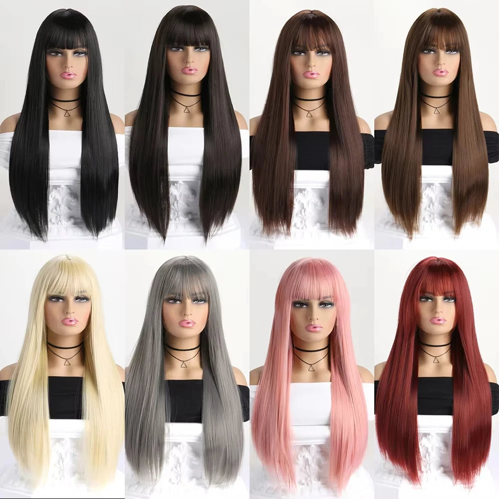 Best-selling 26-inch synthetic wig for long straight hair for Halloween cosplay, wig, high-temperature hair accessory