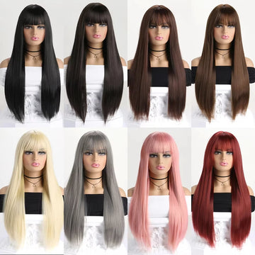 Best-selling 26-inch synthetic wig for long straight hair for Halloween cosplay, wig, high-temperature hair accessory