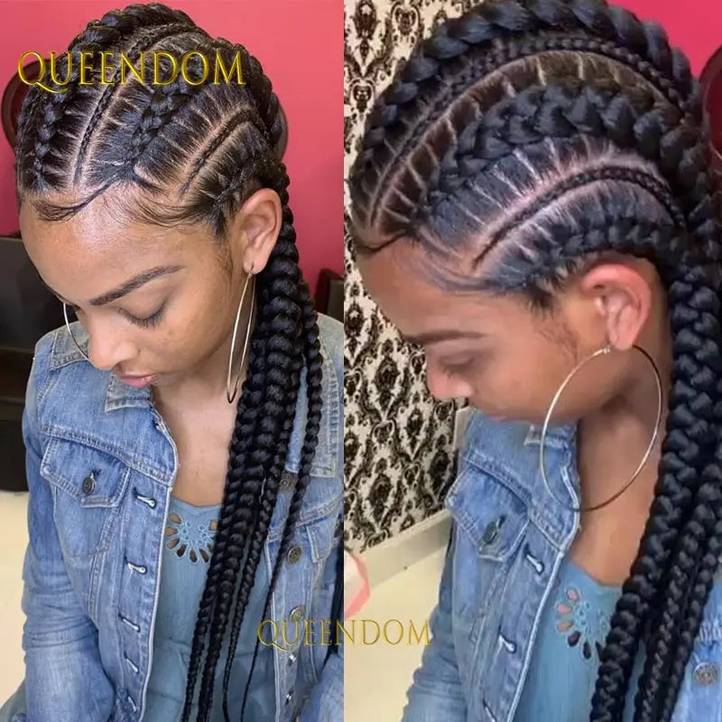 36" Synthetic Full Lace Wig Knotless Box Braid African Braided Frontal Cornrow