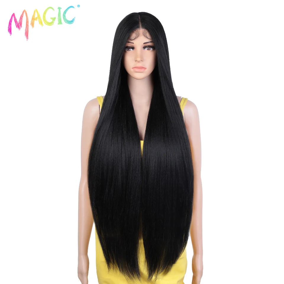 Magic Straight Synthetic Lace Front Wig Long Ombre Brown Red Blonde Hightlight