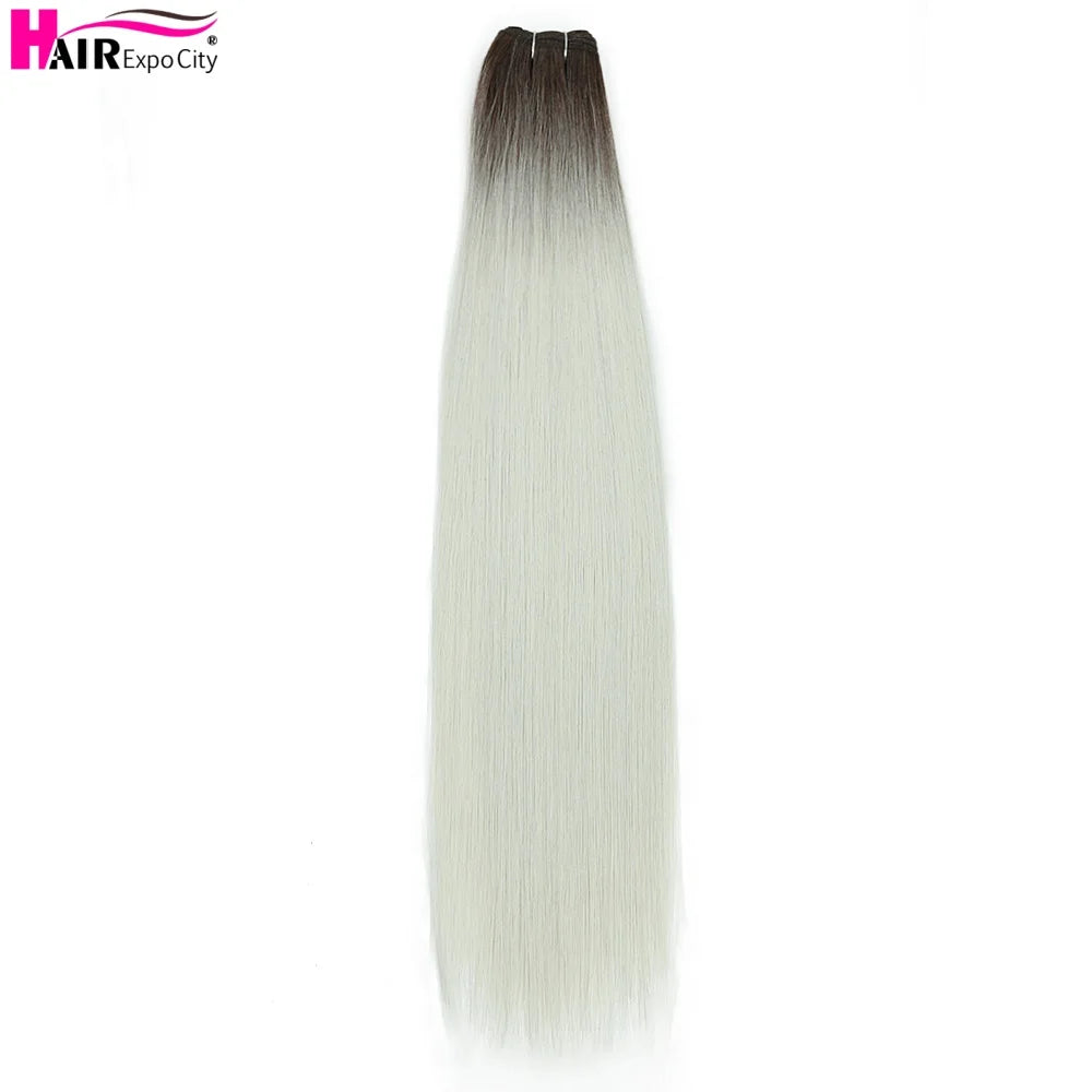 Bone Straight Synthetic Hair Bundles Ombre Blonde Weft Super Long Weave Extensions