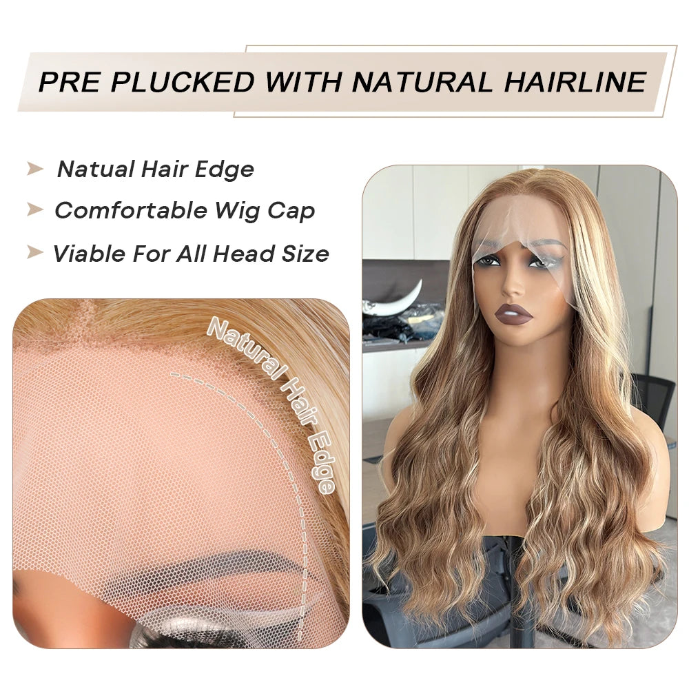 13x6 Highlight Ombre Honey Blonde Body Wave Lace Front Wigs Synthetic HD