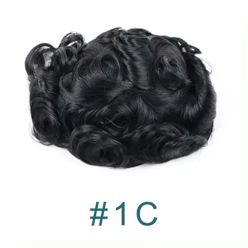 Swiss Lace PU Toupee Black Europe Human Hair Wig 1B40 Replacement System