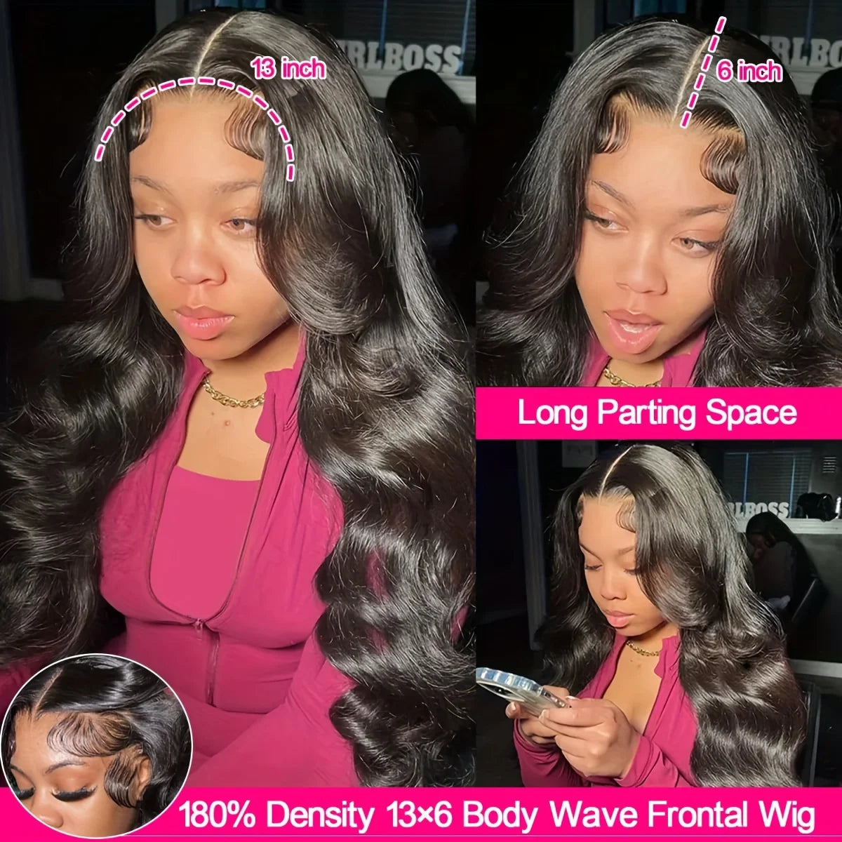 Density Body Wave Lace Front Wigs, 13x4 Closure Gluless Transparent Human Hair