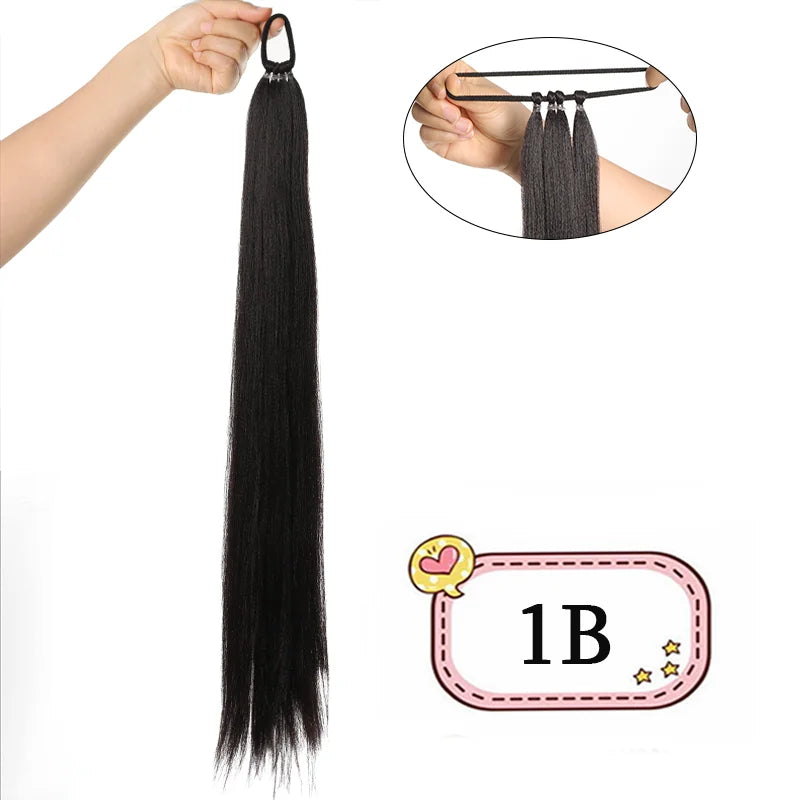 Synthetic Long Ponytail Extensions Elastic Band Versatile Diy Braided Girls Black Brown