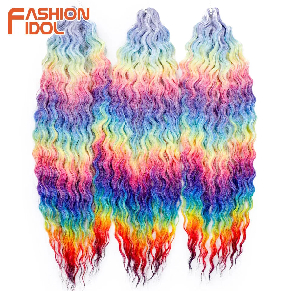 Synthetic Twist Crochet Curly Hair Water Wave Braid Ombre Blonde Brown Deep