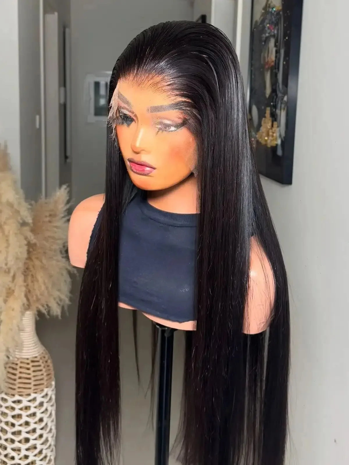 Midnight Blue Wig Long Straight Lace Fornt, 13x4 HD Glueless Synthetic Blend