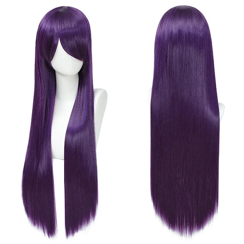 80cm Long Straight Synthetic Cosplay Wig with Bangs, White Green Silver Pink, Heat Resistant