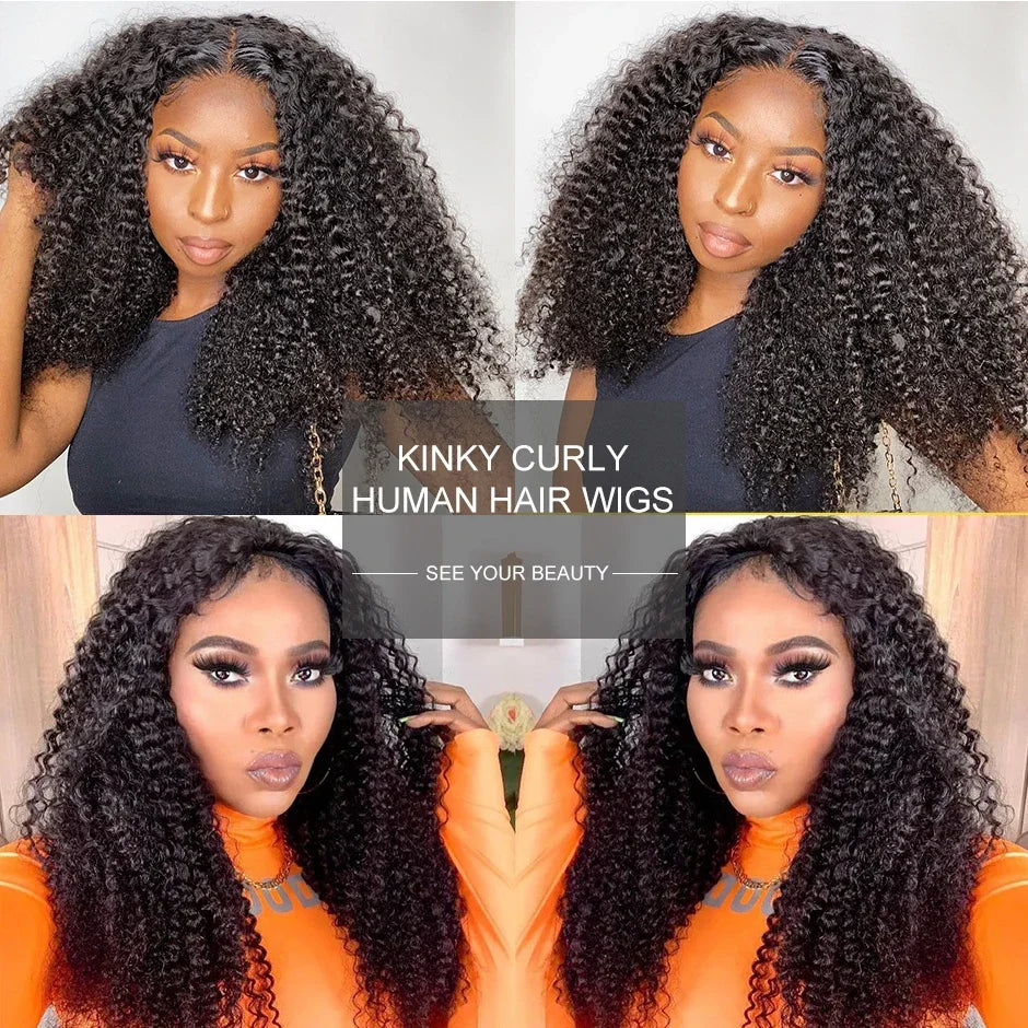 Afro Kinky Curly Human Hair Headband Wig — Glueless 3-in-1 Half Wig, 300% Density