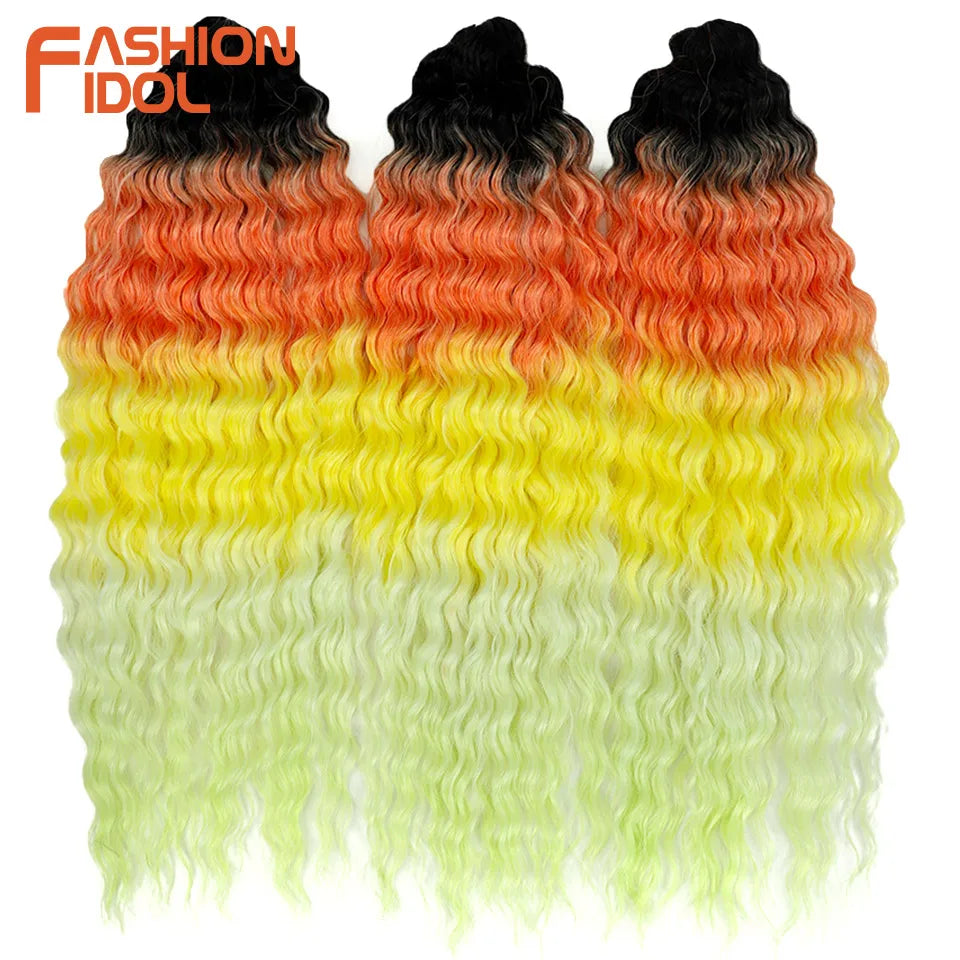 Synthetic Twist Crochet Curly Hair Water Wave Braid Ombre Blonde Brown Deep