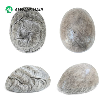 6 Inches Indian Hair Prosthesis Man Human Hair Natural 12-14 Polyskin Gray Human Capillary Prosthesis for Men