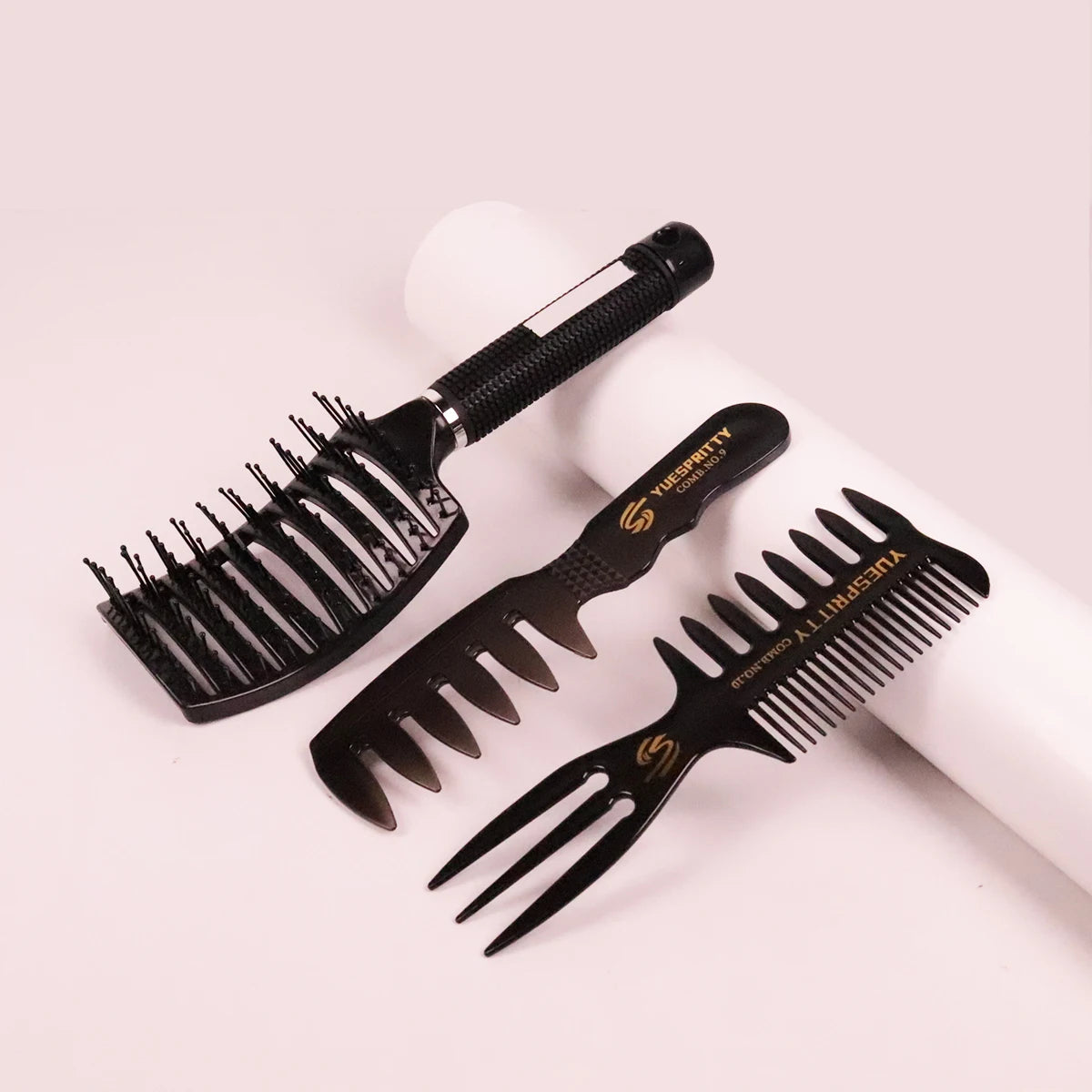 Professional Hair Salon Styling Comb Set, Hollow Design Massage Comb, Retro Wide Tooth Comb