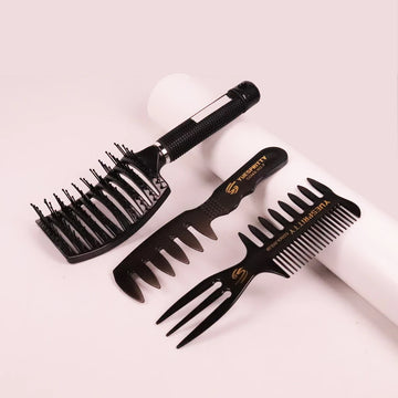 Professional Hair Salon Styling Comb Set, Hollow Design Massage Comb, Retro Wide Tooth Comb