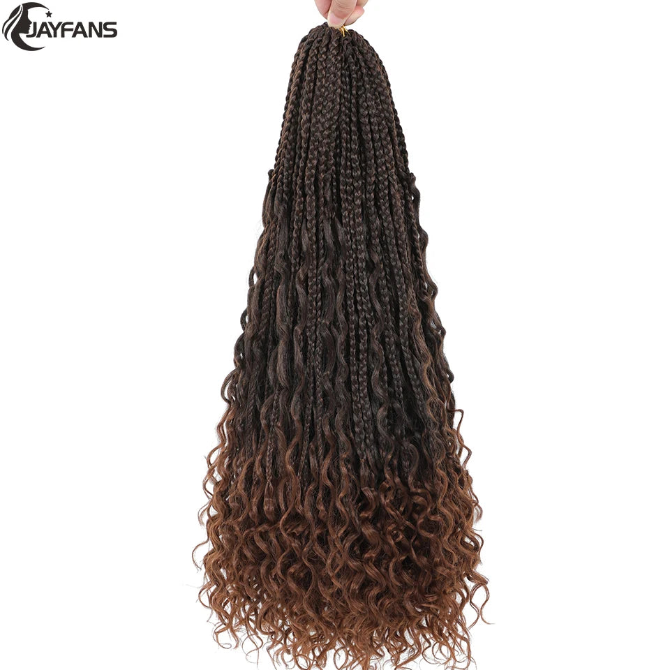 Boho Box Braids Crochet Synthetic Hair Goddess Curly Ends Bohomian