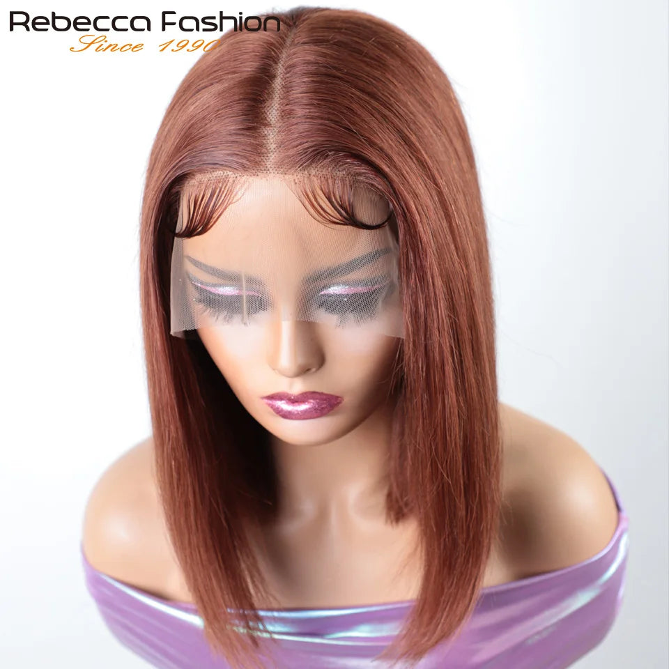 Short Cut Colored Pink Bob T Part Lace Wigs Human Hair 180D