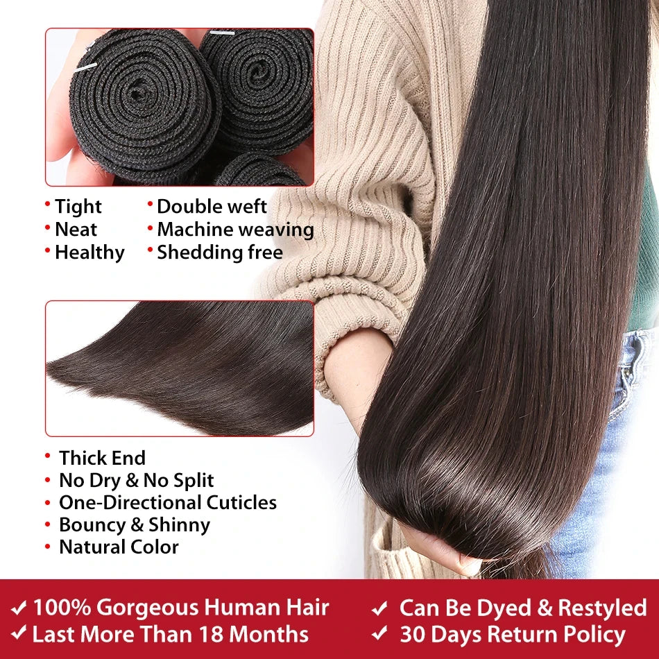 Bone Straight Brazilian Human Hair Bundles — 100% Raw Virgin Hair