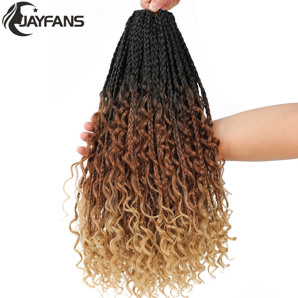 Boho Box Braids Crochet Synthetic Hair Goddess Curly Ends Bohomian