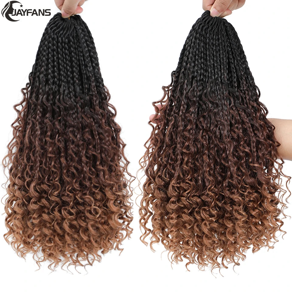 Boho Box Braids Crochet Synthetic Hair Goddess Curly Ends Bohomian