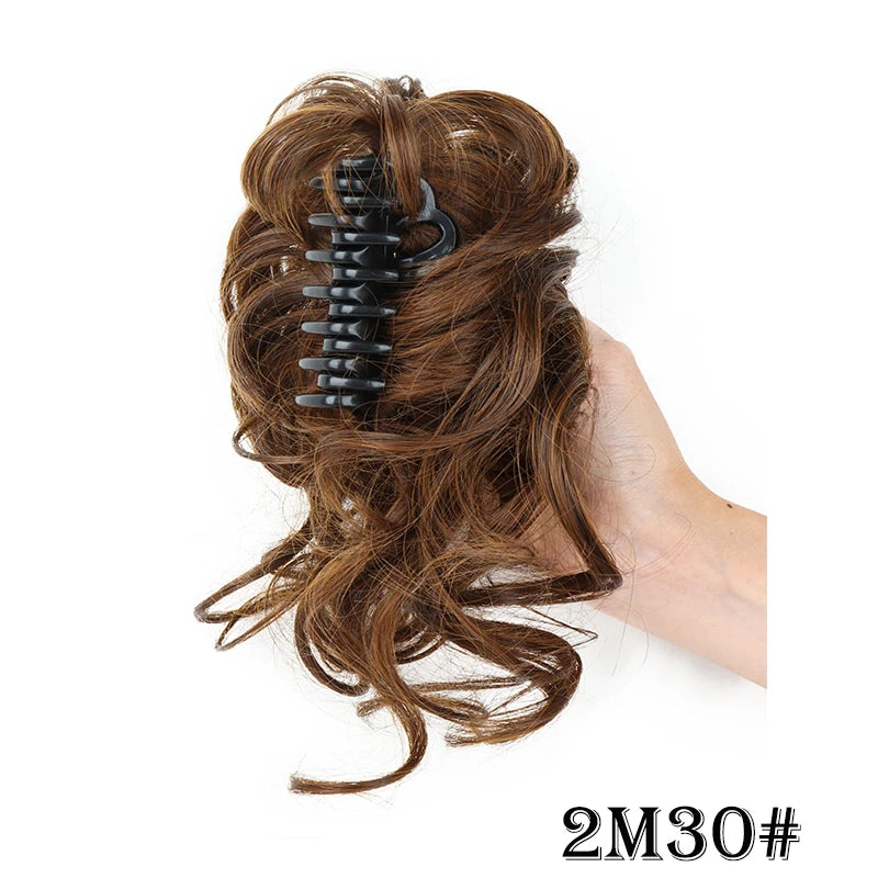 Synthetic Short Wavy Curly Messy Elegant Bun Hair Piece Claw Clip Tousled