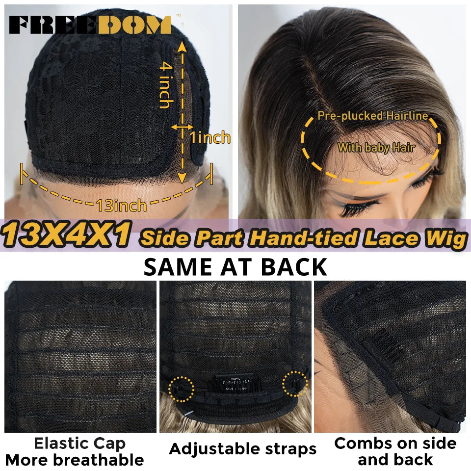 36" Long Wavy Synthetic Lace Front Wigs Ombre Brown Blonde Body Wave
