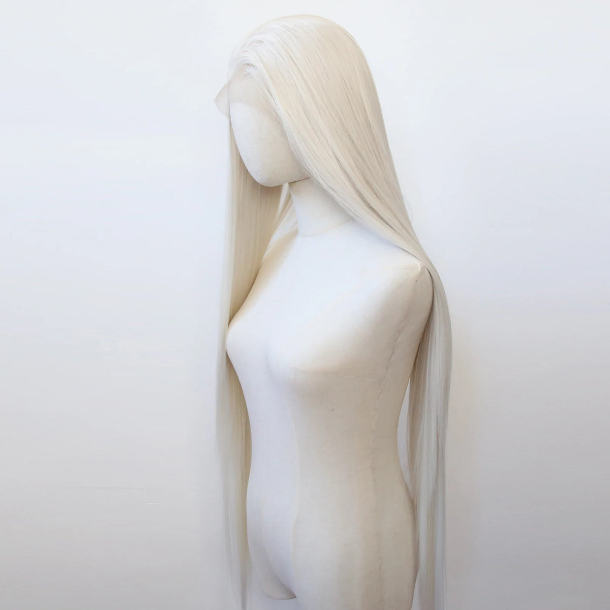 Platinum Blonde Synthetic Lace Front Wig 40inch Long Straight Pre Plucked Natural