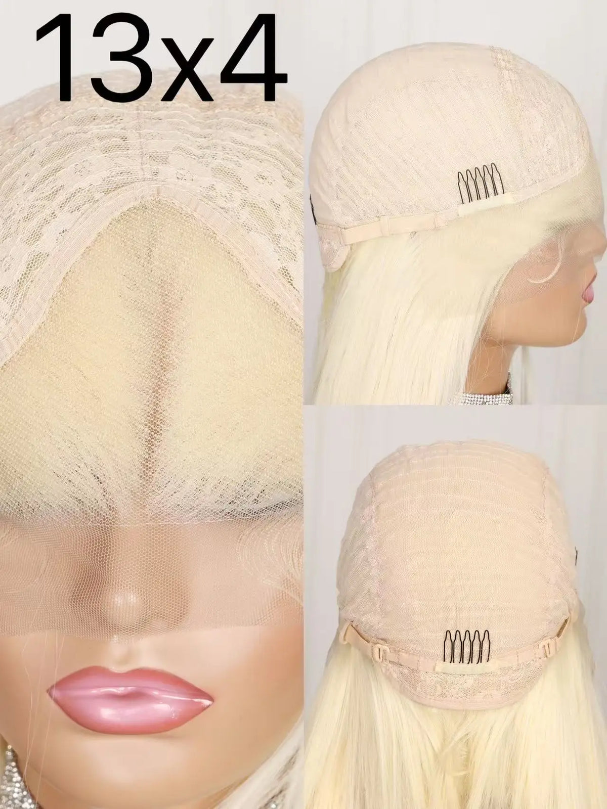 613 Honey Blonde Straight 13x4 Lace Frontal Synthetic Wig, Pre-Plucked Baby Hair
