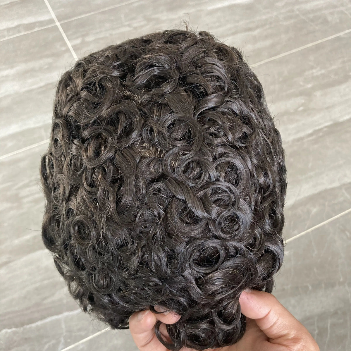 28mm Curly Men's 1B80 Gray Brown Black Human Hair Durable Bond Mono