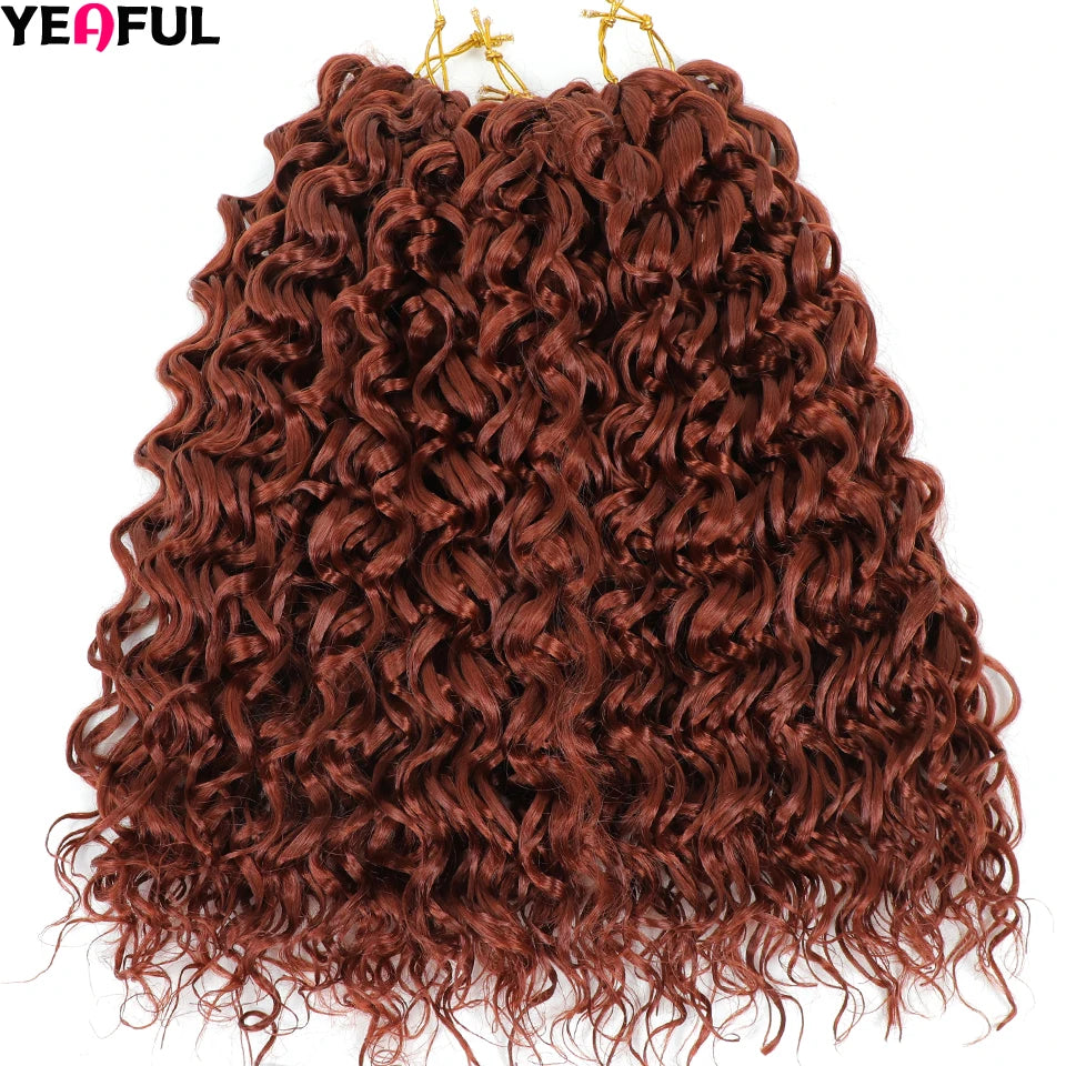 Curl Crochet Hair 14inch 1-8 Packs Ombre Brown Water Wave Curly Braiding
