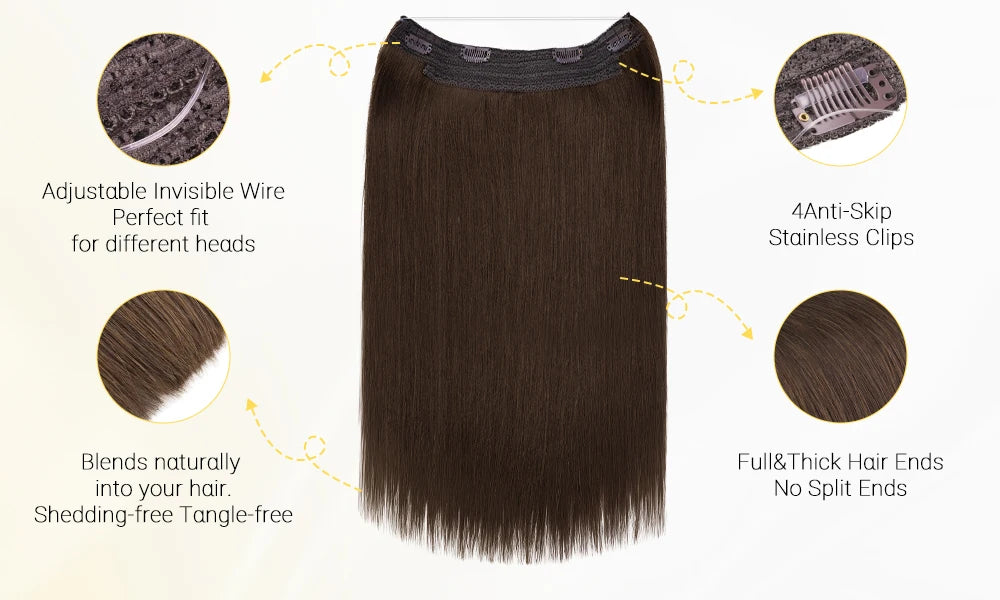 Wire in Hair Extensions Real Human Balayage Dark Brown To Chestnut Invisible