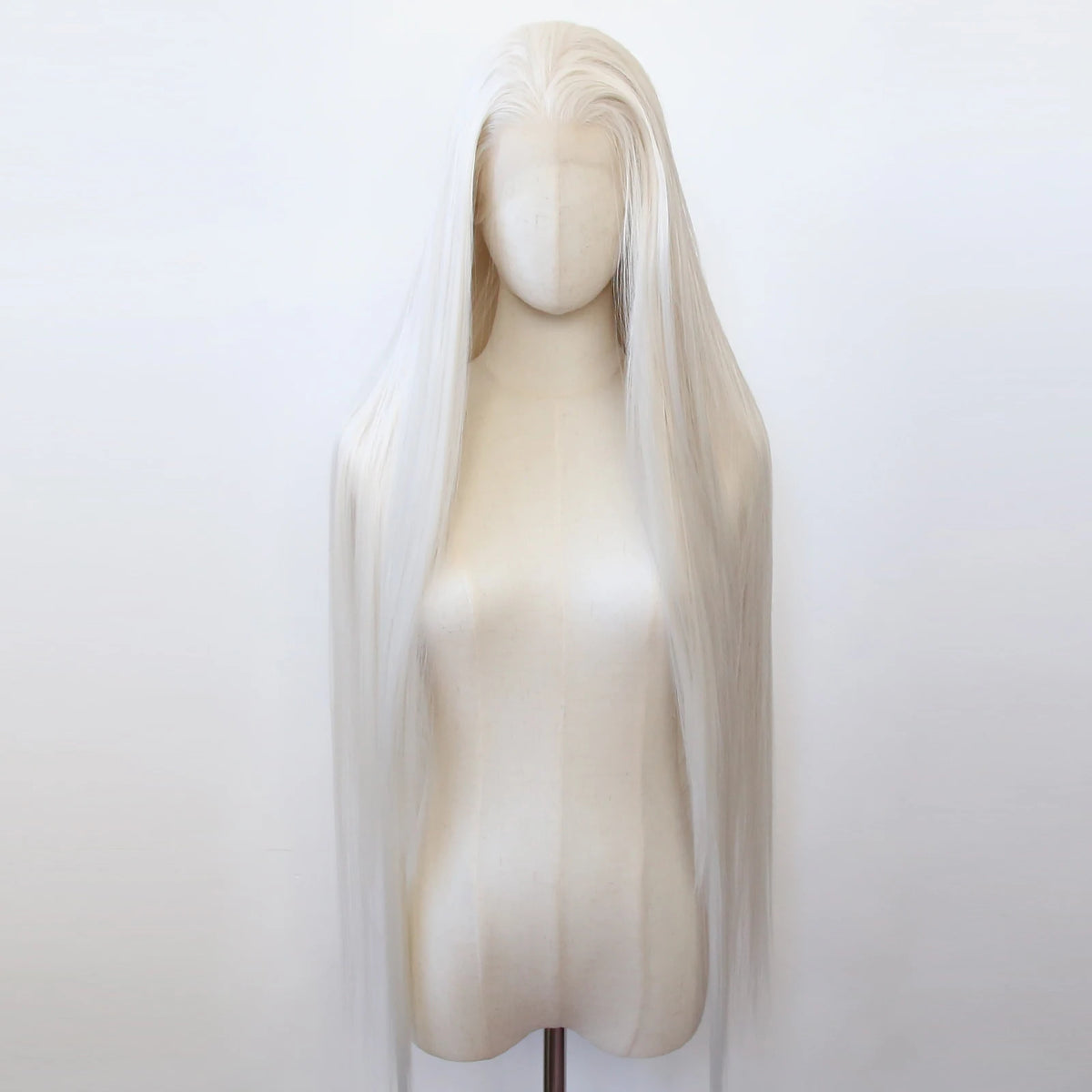 Platinum Blonde Synthetic Lace Front Wig 40inch Long Straight Pre Plucked Natural