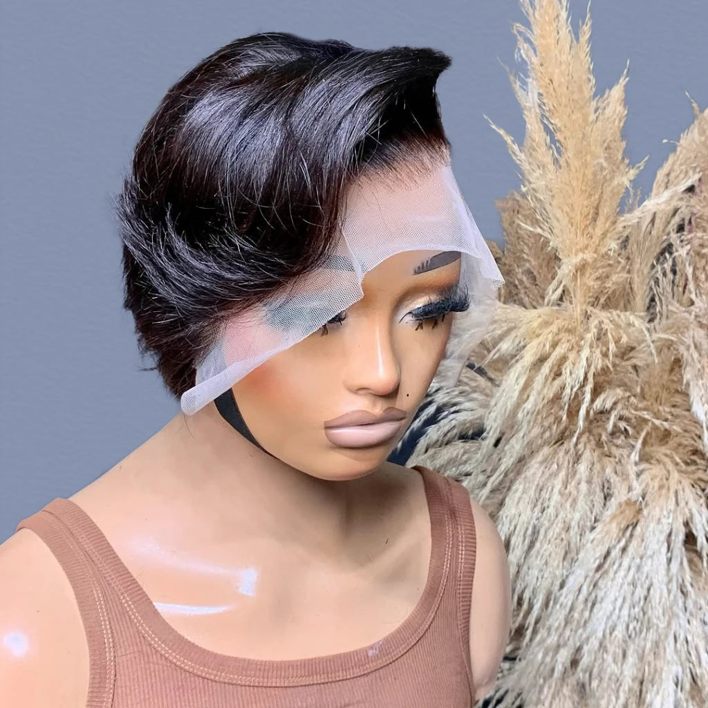 Pixie Cut 13x4 Transparent Lace Front Wigs Short Bob Brazilian Straight HD