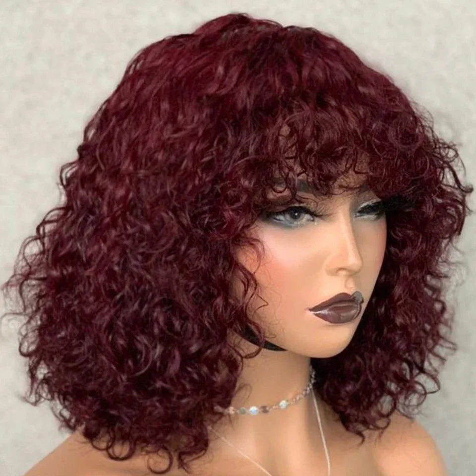 Jerry Curly Human Hair Wigs Bangs Full Machine Made Highlight Honey Blonde