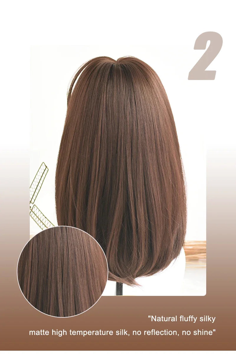 Wigs Short Straight Chocolate Bob Density Synthetic Layered Middle Part Dark Brown
