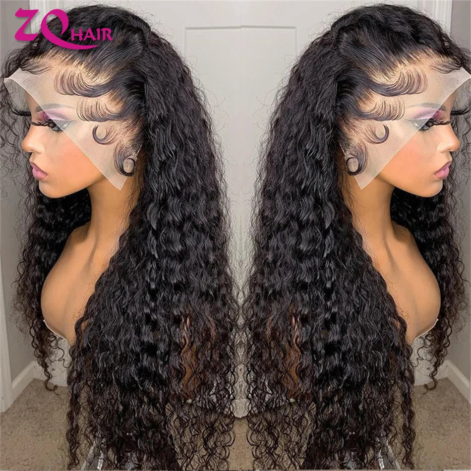 Kinky Curly Wigs Human Hair Water Deep Wave Brazilian HD Lace Frontal