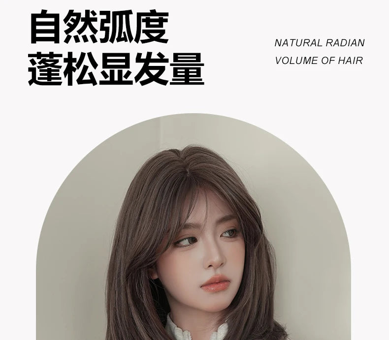 Elegant Wigs Long Straight Gray Purple Curtain Bangs Heat Resistant Synthetic Layered