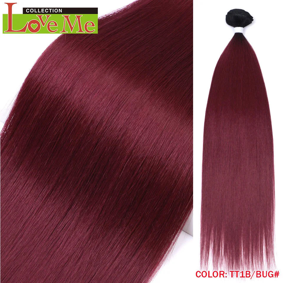 Yaki Straight Hair Extensions Salon Synthetic Bundles Temperature Fiber Ombre Blonde Fake