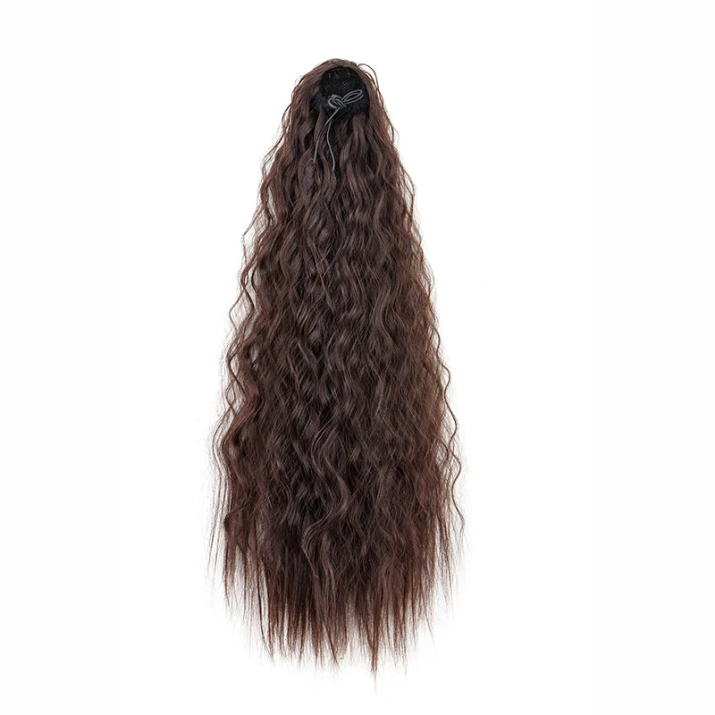 22Inch Synthetic Long Kinky Curly Ponytail Hair Extension Drawstring Wrapped Clip in Hair Black Hairpiece