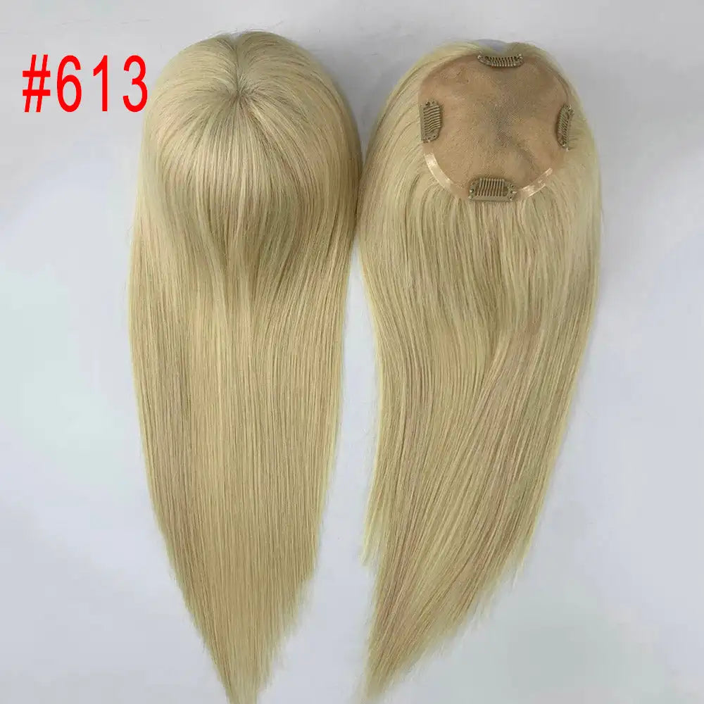 Straight Virgin Human Hair Topper — Mono Base, Clip-In Hairpiece