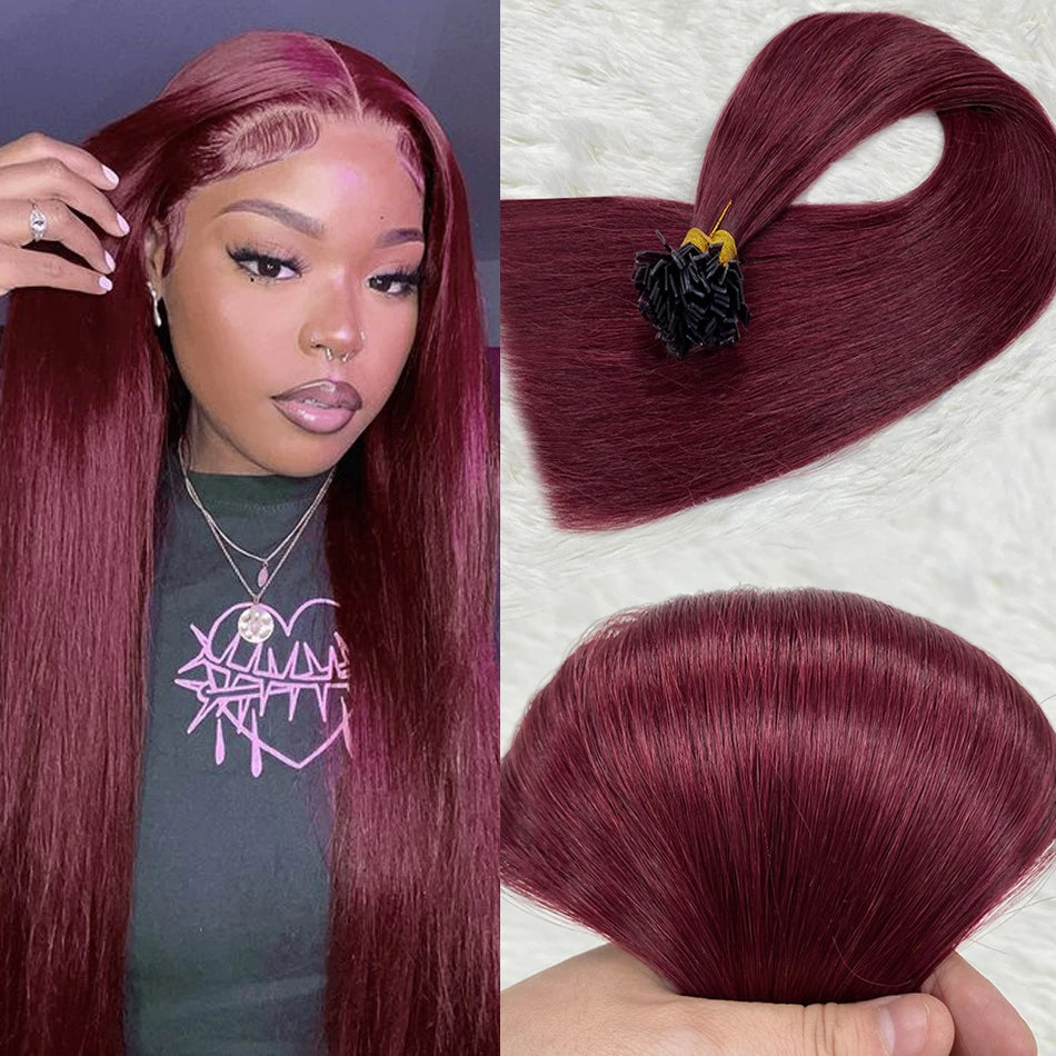 Human Hair Flat Tip Extension Remy Hair18-30inch Real Silky Straight Black Brown
