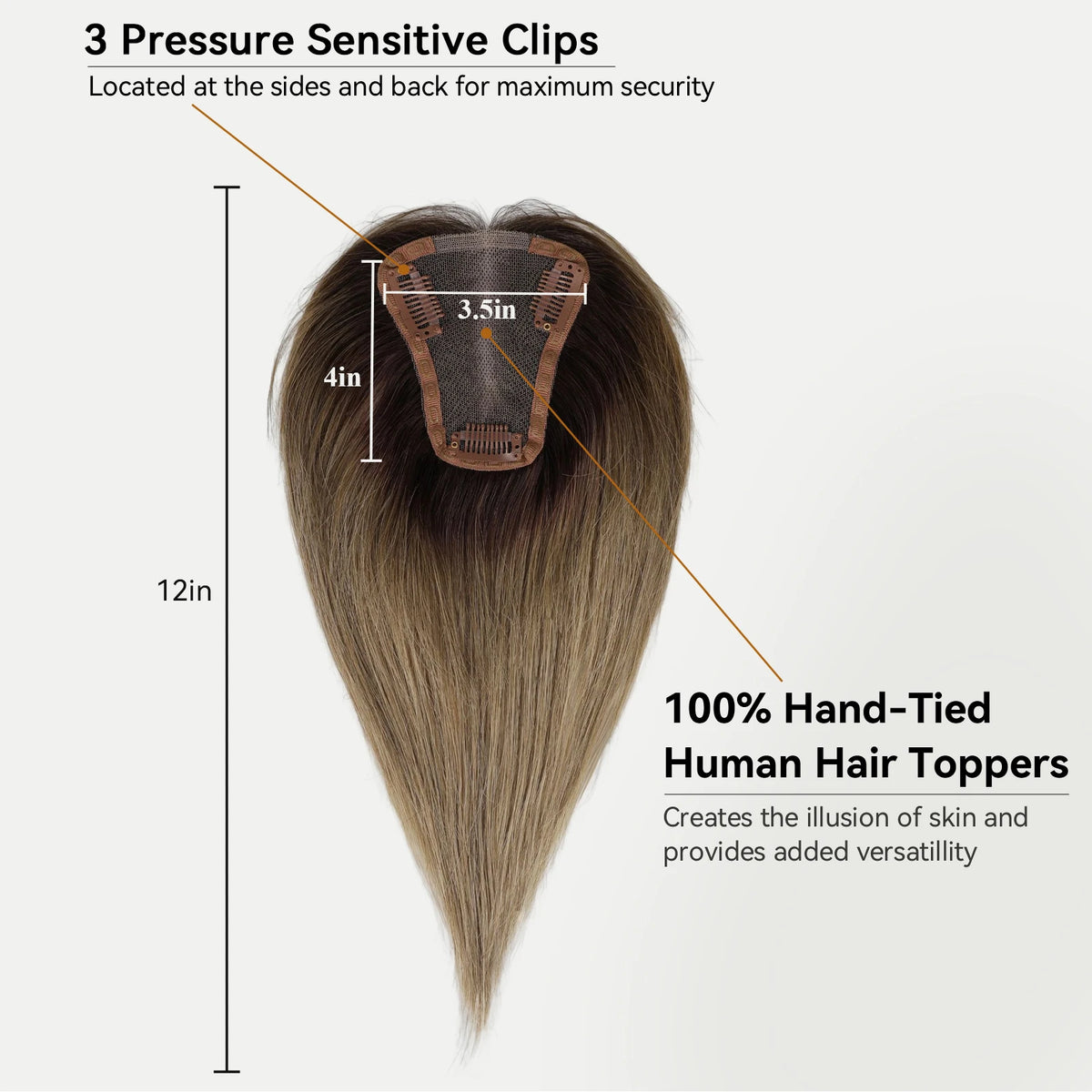 Light Brown Ombre Middle Part Lace Front Topper, 100% Remy Human Hair