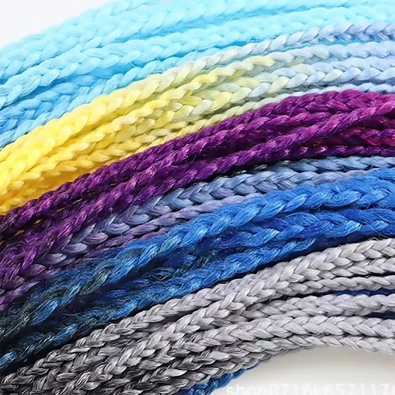 Synthetic Multi-Strand Rainbow Long Straight Braid Hair Extensions, Elastic Rubber Band Ponytail