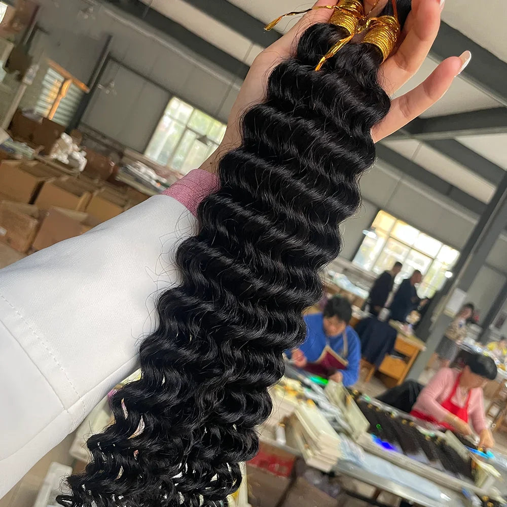 Deep Wave Bulk Human Braiding Hair for Boho Braids - Brazilian Virgin, 14 Inch, 100g (2 Bundles)