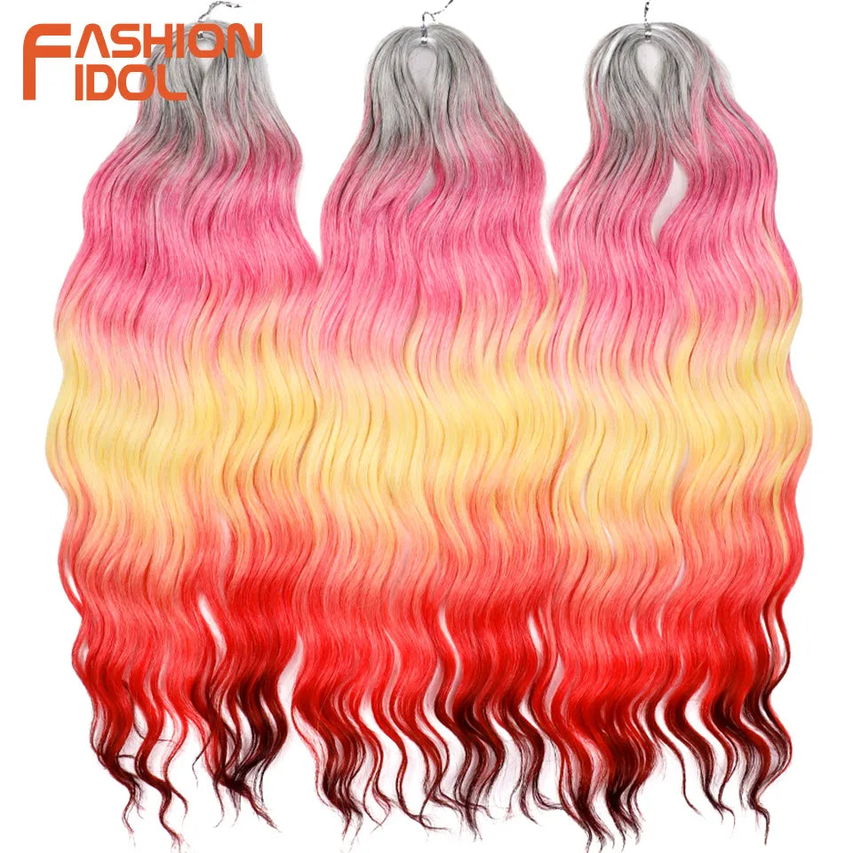 Loose Deep Wave Synthetic Braiding Hair Extensions - 24 Inch Water Wave, Ombre Blonde Twist Crochet