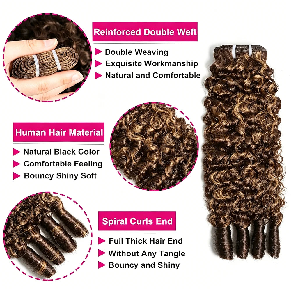 Highlight Color Burmese Curly Hair Bundles Human 3C 4A Colored Spiral Curl